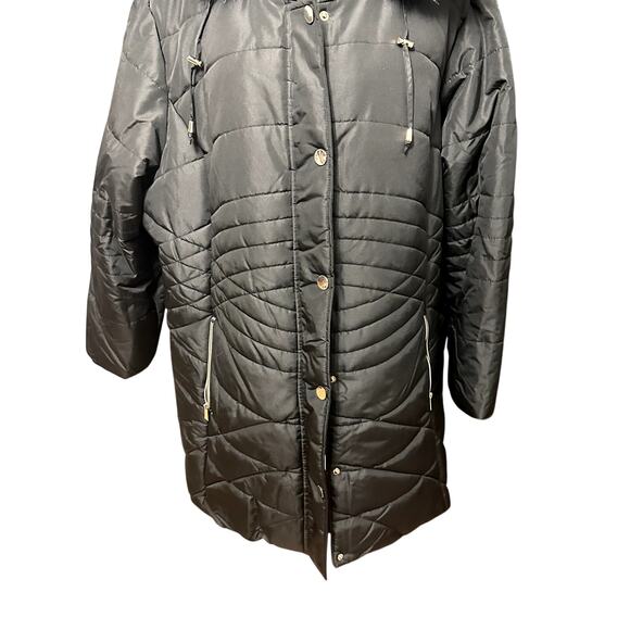 Avenue Puffer Jacket Quilted Design Faux Fur Trim Hooded Solid Black W 14/16 NWT - Picture 4 of 11